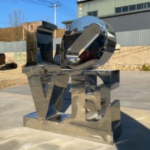 metal outdoor art mirror love letter sculpture